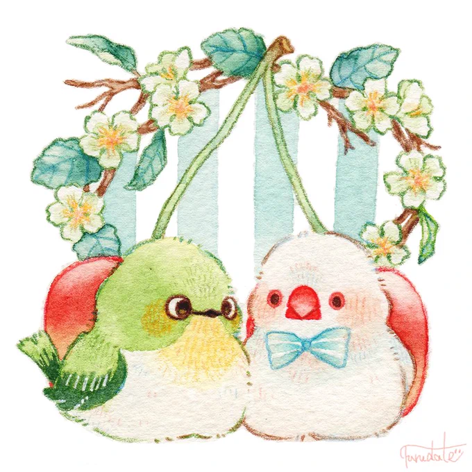 メジロと文鳥  