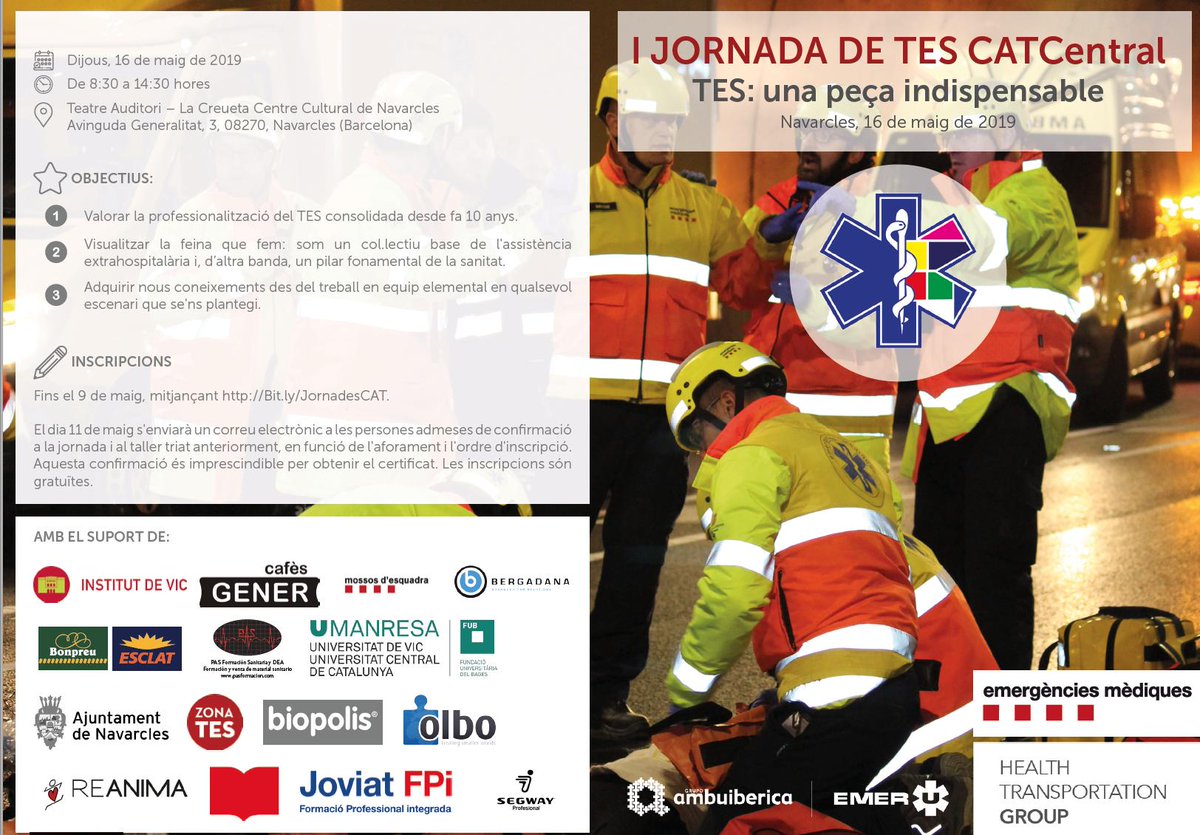 reanima_cat's tweet photo. Molt bon DEA⚡️
El 16/5 tenim la sort de participar a la I Jornada de TES CAT Central.
TES una peça indispensable 🚑

Muy buen DEA⚡️
El 16/5 tenemos la suerte de participar en la I Jornada de TES de CAT Central.
TES una pieza indispensable 🚑
@semgencat https://t.co/batBiD1CkA