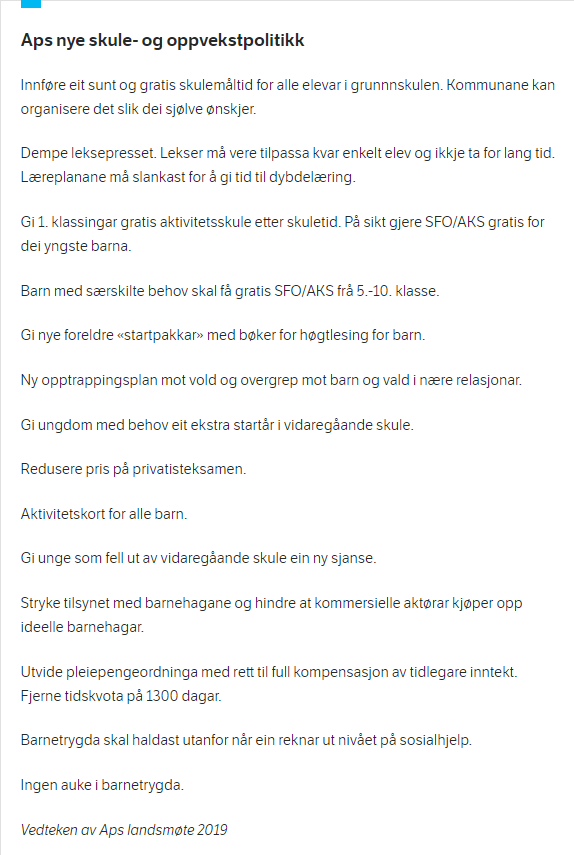 AndersKLangset's tweet photo. .@nrknyheter har oppsummert Aps vedtak på landsmøtet for barn og unge. Her er det mykje som er verdt å merke seg for alle som er interesserte i skole og oppvekst. @MartinHenriksen @CecilieKroglund #aplm19 https://t.co/rLiyWNqIWr https://t.co/qYPAtzDyeD