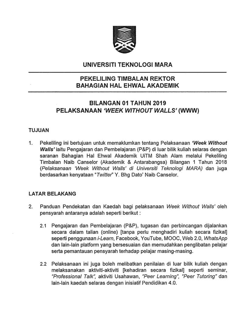 Mpp Uitm Segamat Twitter वर Makluman Week Without Wall Sukacitanya Memaklumkan Bahawa Uitm Cawangan Johor Kampus Segamat Akan Menjalankan Week Without Wall Www Program Ini Akan Dijalankan Pada 21 April 25