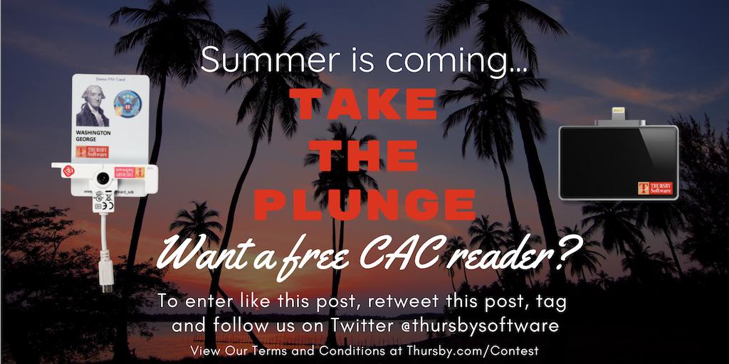 Summer is coming… so #TakeThePlunge! Like this post, retweet this post and follow us on Twitter @ThursbySoftware to #EnterToWin our #Contest for a free #CAC reader. #PIV #Giveaway #SecureReliableSolutions #SimpleSecureSolutions #ParadiseAwaits