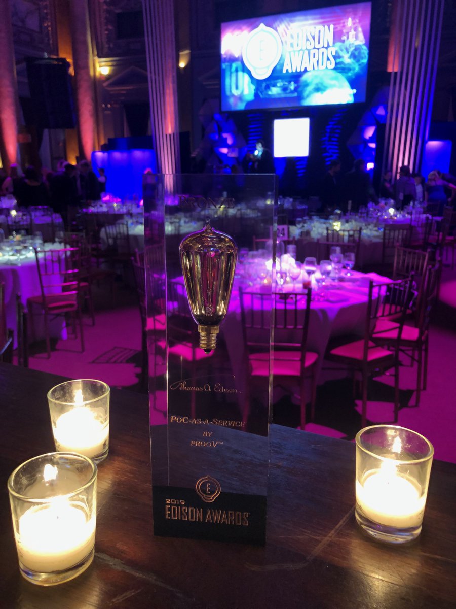 prooV_inc's tweet photo. We're honored and humbled to have received the 2019 @EdisonAwards for Applied Technology, Technology Market Solutions. Thank you to the Edison Award committee for recognizing prooV and the innovative solution we offer! #EA19 https://t.co/W4UHFnnwdt https://t.co/8YEqrkd6QF