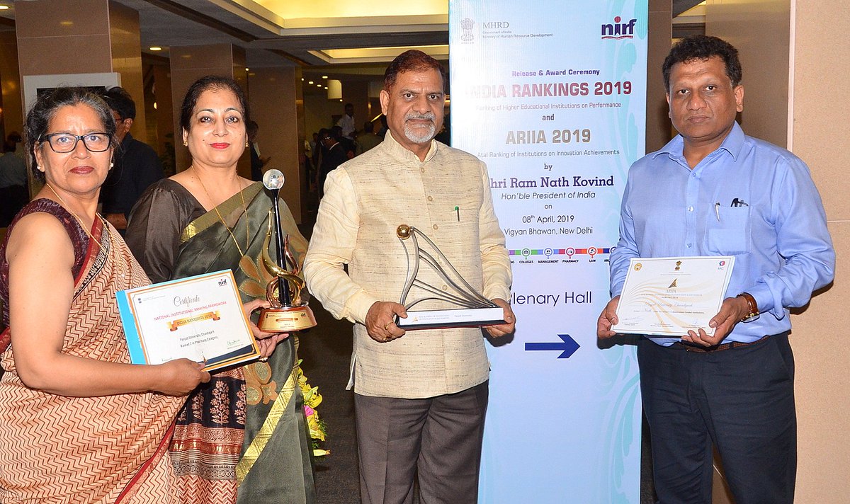 OfficialPU's tweet photo. India Rankings 2019  announced by President of India, Ram Nath
Kovind. Panjab University has been placed at 9th position in the
overall Ranking. PU placed at #3rd  among Indian Universities.
@rashtrapatibhvn @HRDMinistry 
#IndiaRanking 
#NIRF2019 #ARIIA2019  #NIRF #ARIIA #Ranking https://t.co/jflDiSGcGi