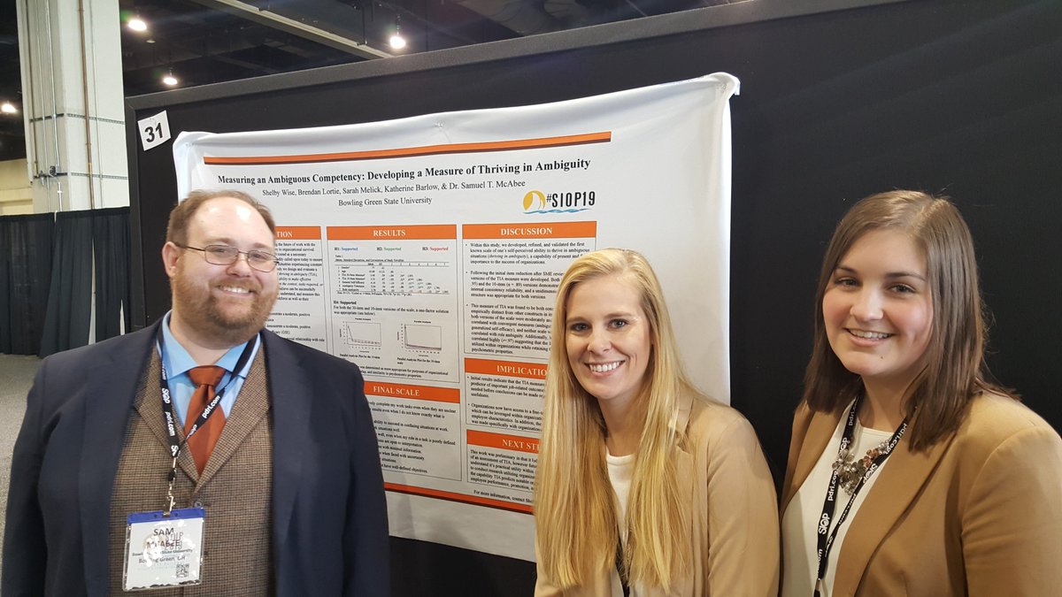 BGSUPsych's tweet photo. Great turnout by BGSU #IOPsych doctoral students at #SIOP19!  We're inspired by their commitment to research and practice.  #BGSUProud https://t.co/cQjIXTerv4