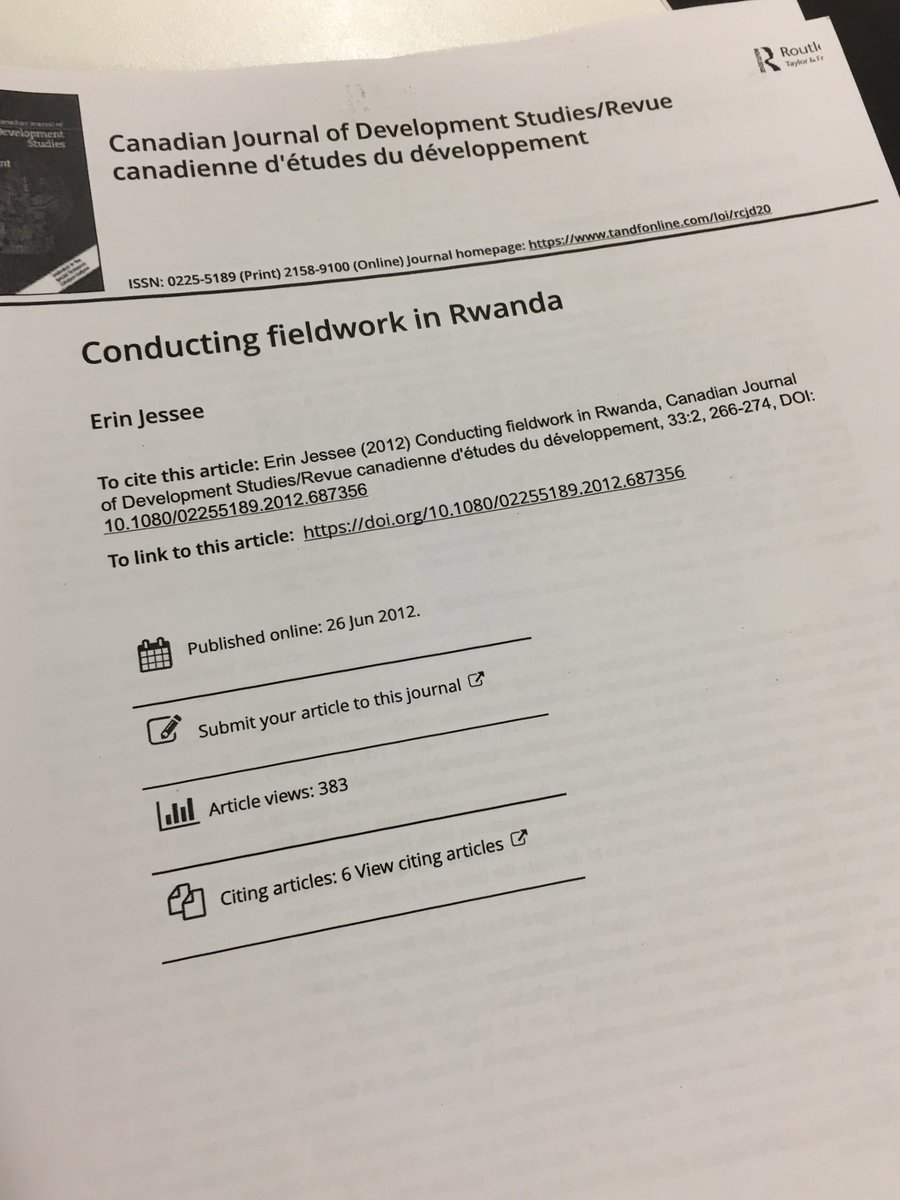 ResearchRwanda's tweet photo. Re-reading @erinjessee 2012 article on conducting research in Rwanda titles, “Conducting fieldwork in Rwanda”. Published by @CASID_ACEDI https://t.co/AKkPOdCJP0