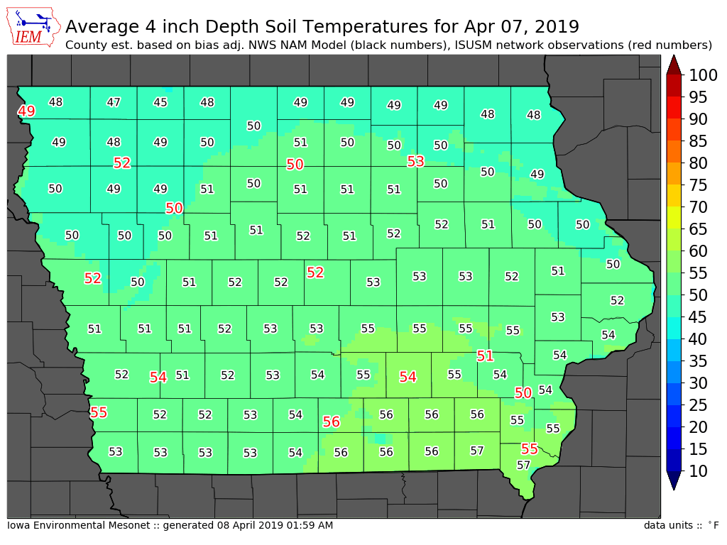 ISUANR's tweet photo. Current Iowa soil temps: https://t.co/3t96tjgcWY