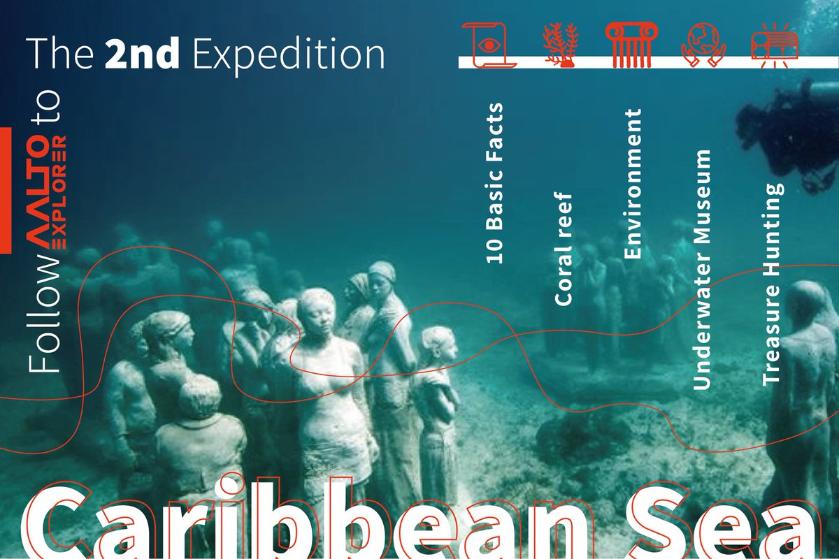 AaltoExplorer's tweet photo. #AEexpedition heads to the #CaribbeanSea to witness the beautiful #coral reef, the environmental aspect, and the much exciting #underwater #TreasureHunting happening in the area 🤩 
Follow us for interesting facts of the #ocean
#aaltoexplorer #oceanexploration https://t.co/ltO3W27nN7