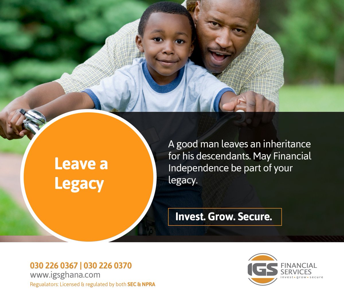 IGS_Ghana's tweet photo. Let's start your plan for a good legacy. Call 0302 260367(70) to get started. #Invest #April #Invest #Grow #Secure #IGSFinancialServices #Significantlydifferent #Goals #Ghana #investments https://t.co/hDE9Oc4c4t