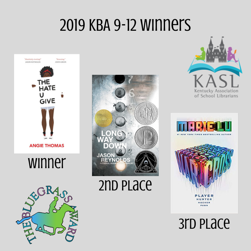 HC_Library's tweet photo. The 2019 Kentucky Bluegrass Award winners have been announced! Congratulations to @angiecthomas for winning the HS division! #KyLChat @KASL_Librarians @KBAAwards  #StudentChoiceAward https://t.co/zD2vfre0b4