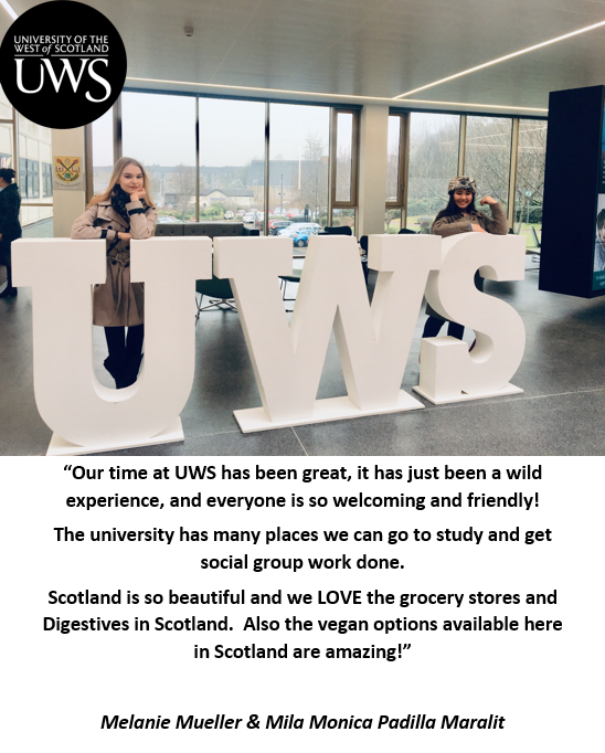 UWS International (@uwsint) on Twitter photo Some of our exchange students from Canada discussing all things UWS and their favourite things about Scotland! If you are interested in studying with UWS, get in touch - international@uws.ac.uk #ScotlandIsNow #UWS Some of our exchange students from Canada discussing all things UWS and their favourite things about Scotland! If you are interested in studying with UWS, get in touch - international@uws.ac.uk #ScotlandIsNow #UWS