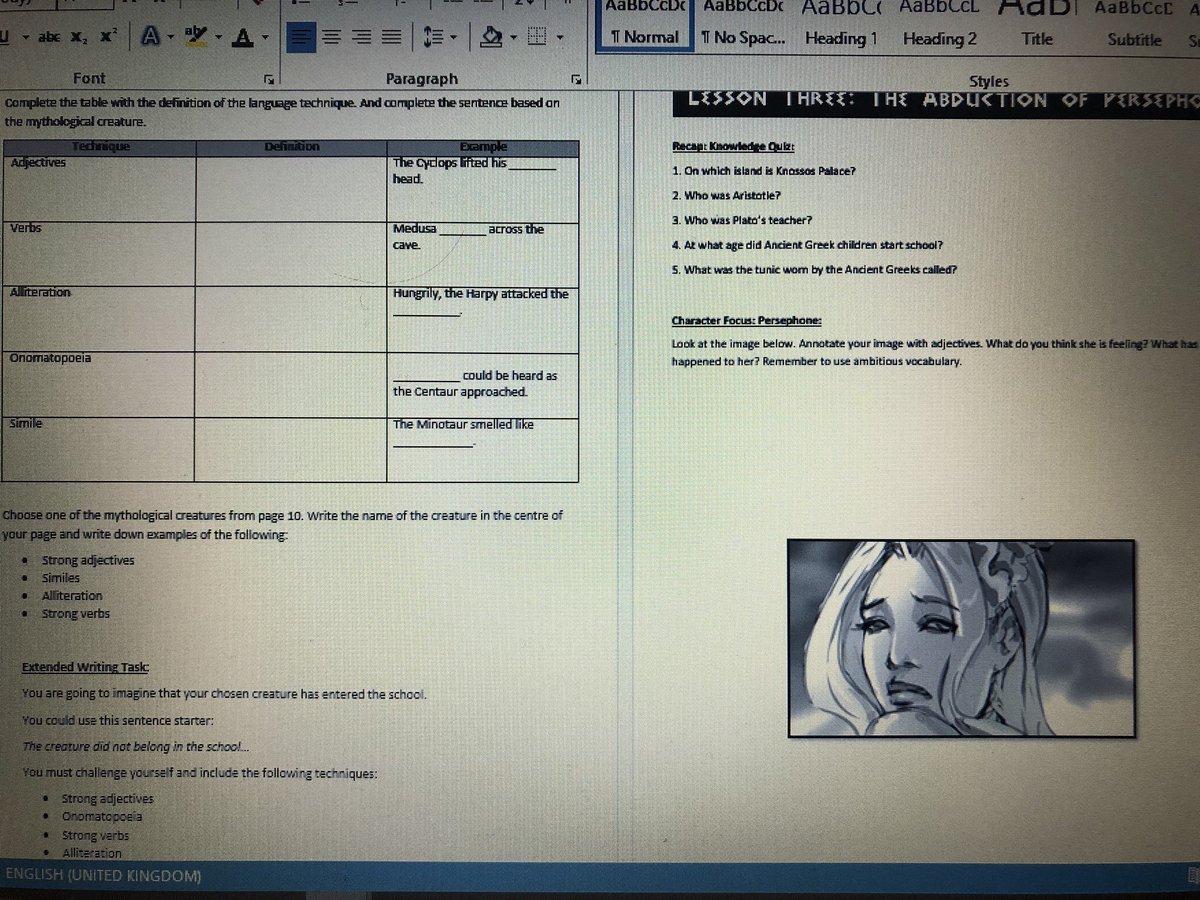 Greek Myths workbooklet is coming along nicely. Thank you to all the kind teachers who offered ideas and lessons to give me some ideas. Got a long way to go yet though! #teamenglish #creativity #teacherlife #curriculumplanning #ks3