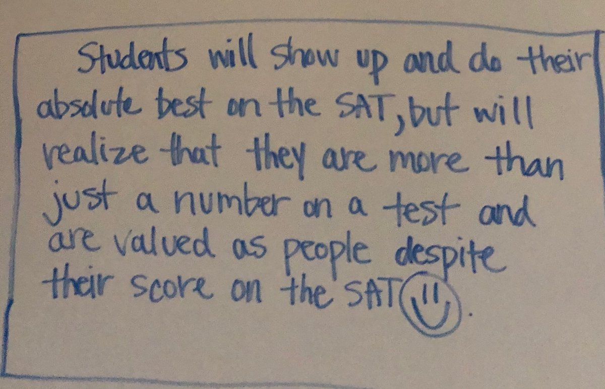 TriciaRickert's tweet photo. Juniors—good luck on the SAT tomorrow. Get a good night’s sleep and eat a healthy breakfast. But read the learning target on my board today and remember... #tkstrong https://t.co/paJkQwk7n3