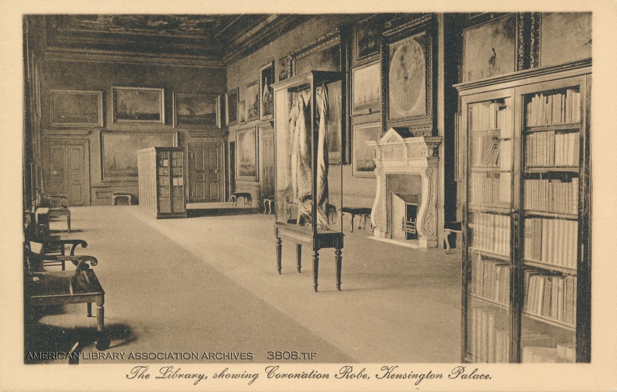 ALA_Archives's tweet photo. It’s #LibraryPostcardMonday! Today we are going regal with a 1911 postcard of the Library in Kensington Palace, featuring a coronation robe! https://t.co/sgRFhEY4iN #TheRoyalLibrary https://t.co/zP2KGlIJUv