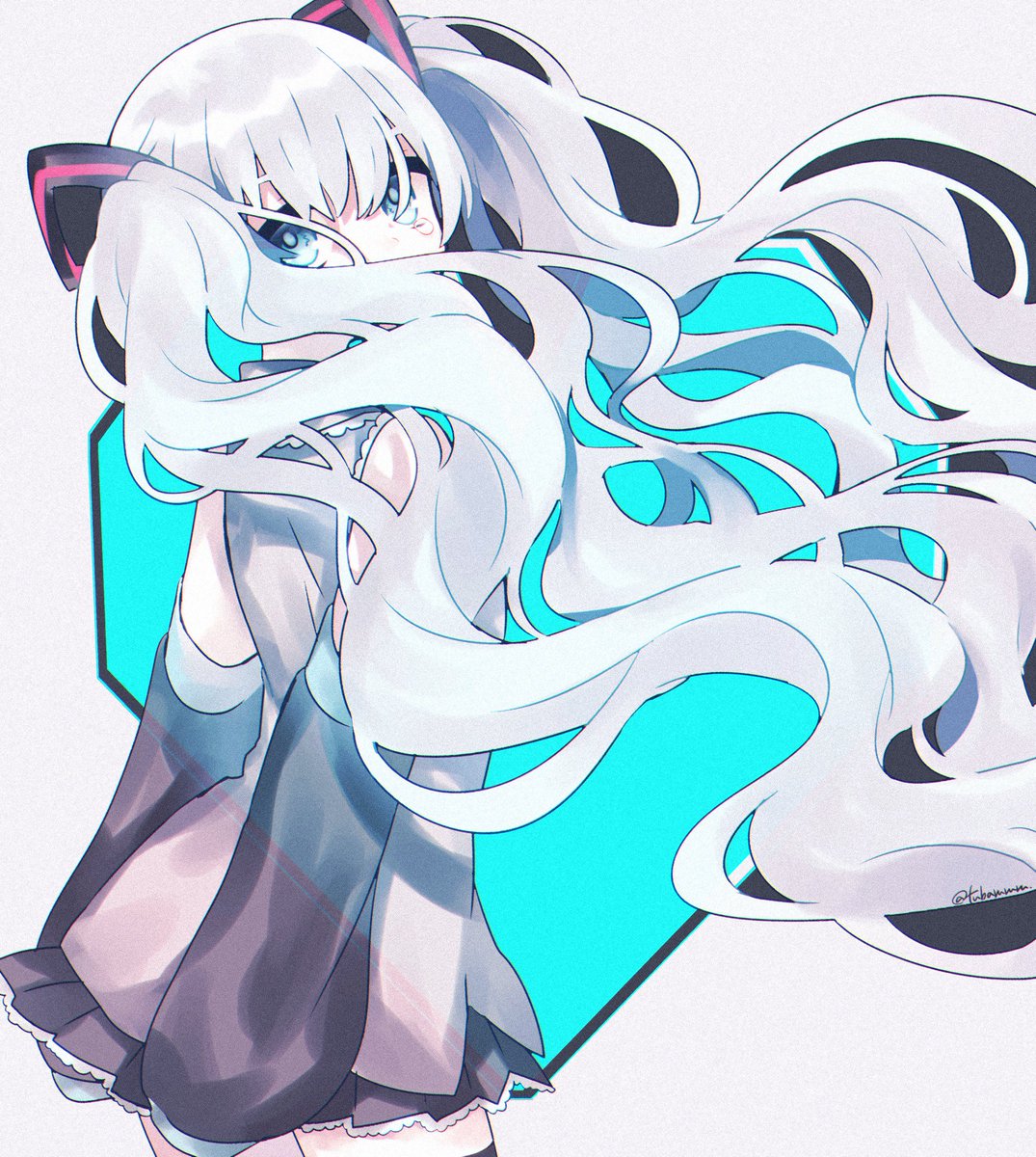 hatsune miku 1girl solo long hair twintails detached sleeves grey shirt blue eyes  illustration images
