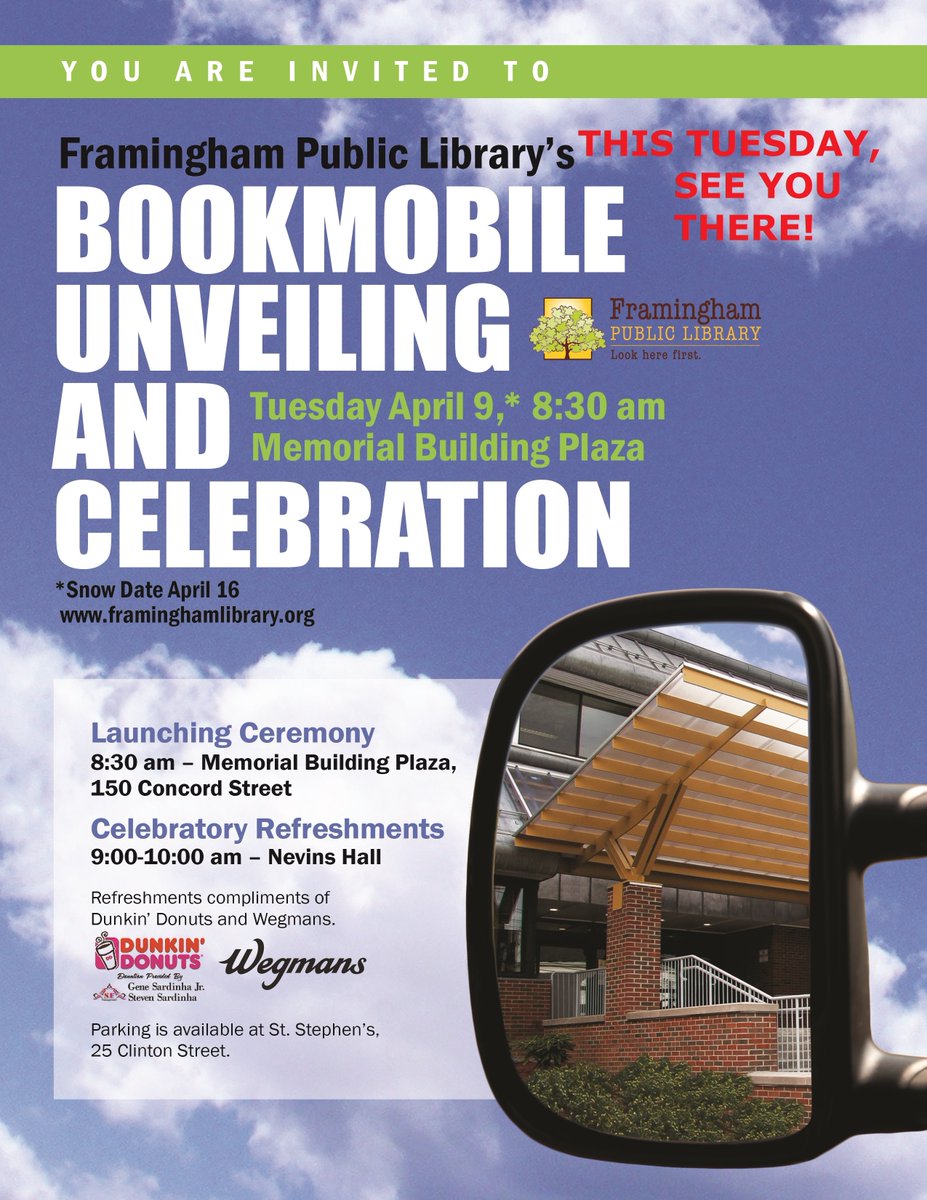This is it - the new <a href="/FramPub/">Framingham Library</a> library bookmobile hits the road tomorrow, Tuesday, April 9 - join us for the big event in front of city hall at 8:30 a.m.! #framinghama #bookmobile