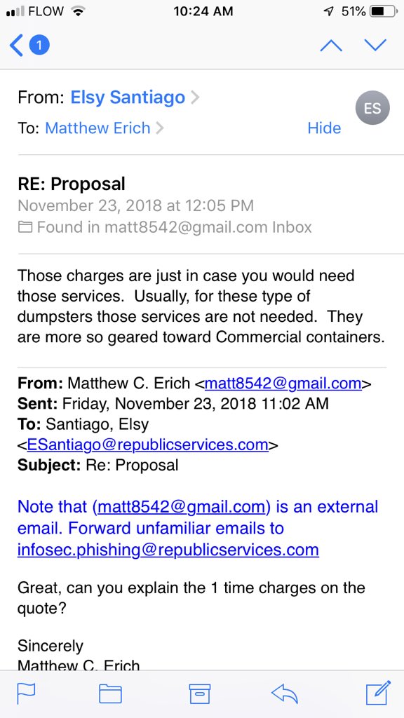 MattErich17's tweet photo. @RepublicService shame on you for the way you have handled my account! I asked questions about the contract and the rep completely lied! I sent her 5 emails, called/requested supervisors calls and reached out to VP of engagement Carol Larsen. Not 1 single response!! https://t.co/dbtHaChI41