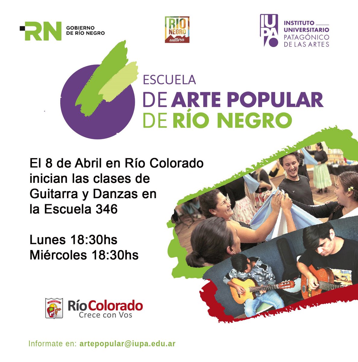 En el día de hoy comienzan las clases de la Escuela de Arte Popular de Río Negro en nuestra localidad. Todos los inscriptos deben concurrir para conformar las comisiones correspondientes
#RioColorado <a href="/rncultura/">Río Negro Cultura</a>