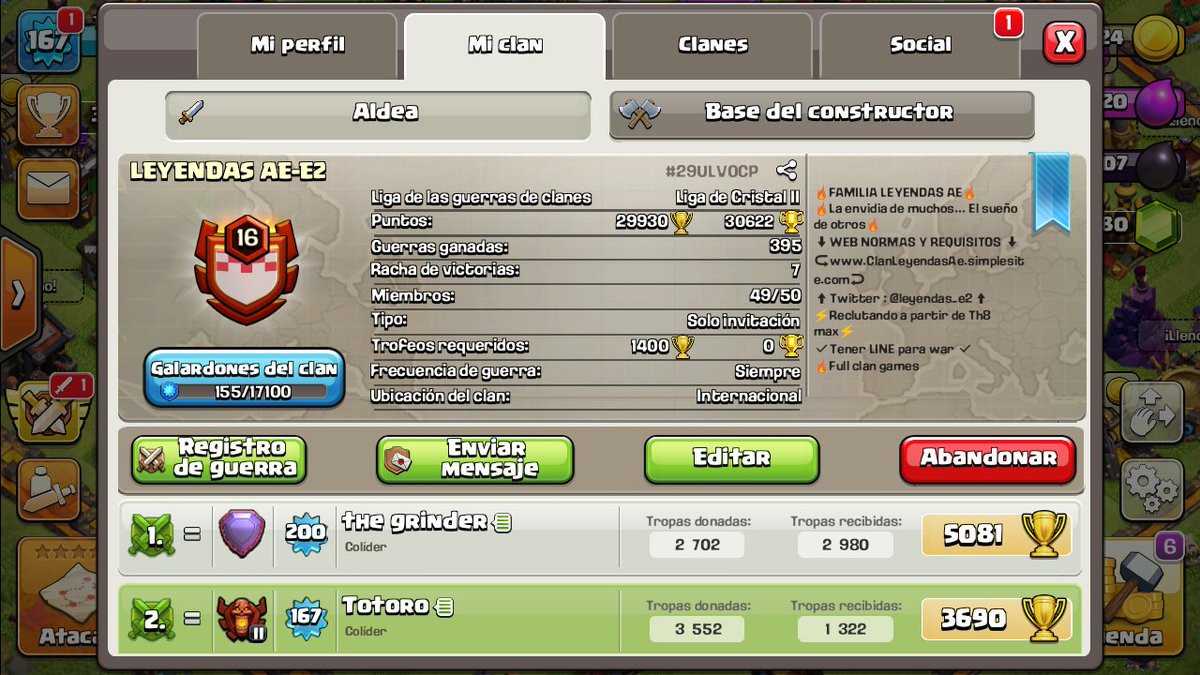 CLAN NV16 👏👏. Gracias a todos los que aportaron con su granito de arena , algunos más que otros quizá pero en si gracias a todo el clan por su esfuerzo. 🙏😭😎🎉🎊