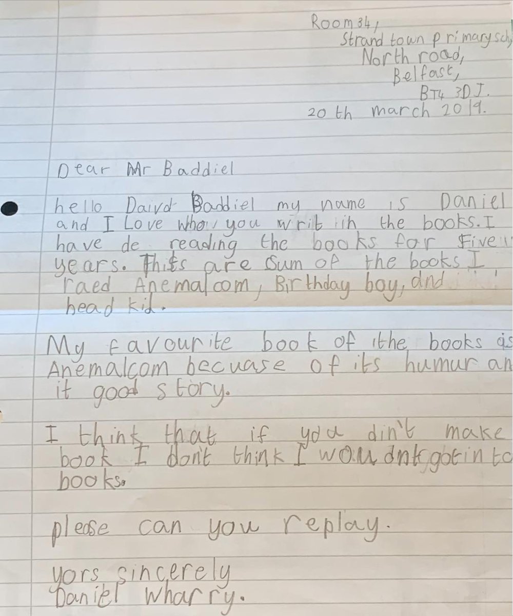 Baddiel's tweet photo. Dear Daniel. You're brilliant and letters like yours make it all worthwhile. Thanks, David. https://t.co/moYW1LHe1P