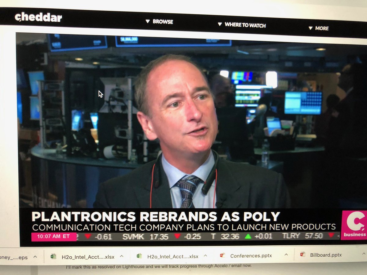 JoeBBurton's tweet photo. On @cheddar at the @NYSE explaining how @PolyCompany helps people make the most of the modern workplace.  #powerofmany #OpenOfficePerils https://t.co/ec8z2UUTvB