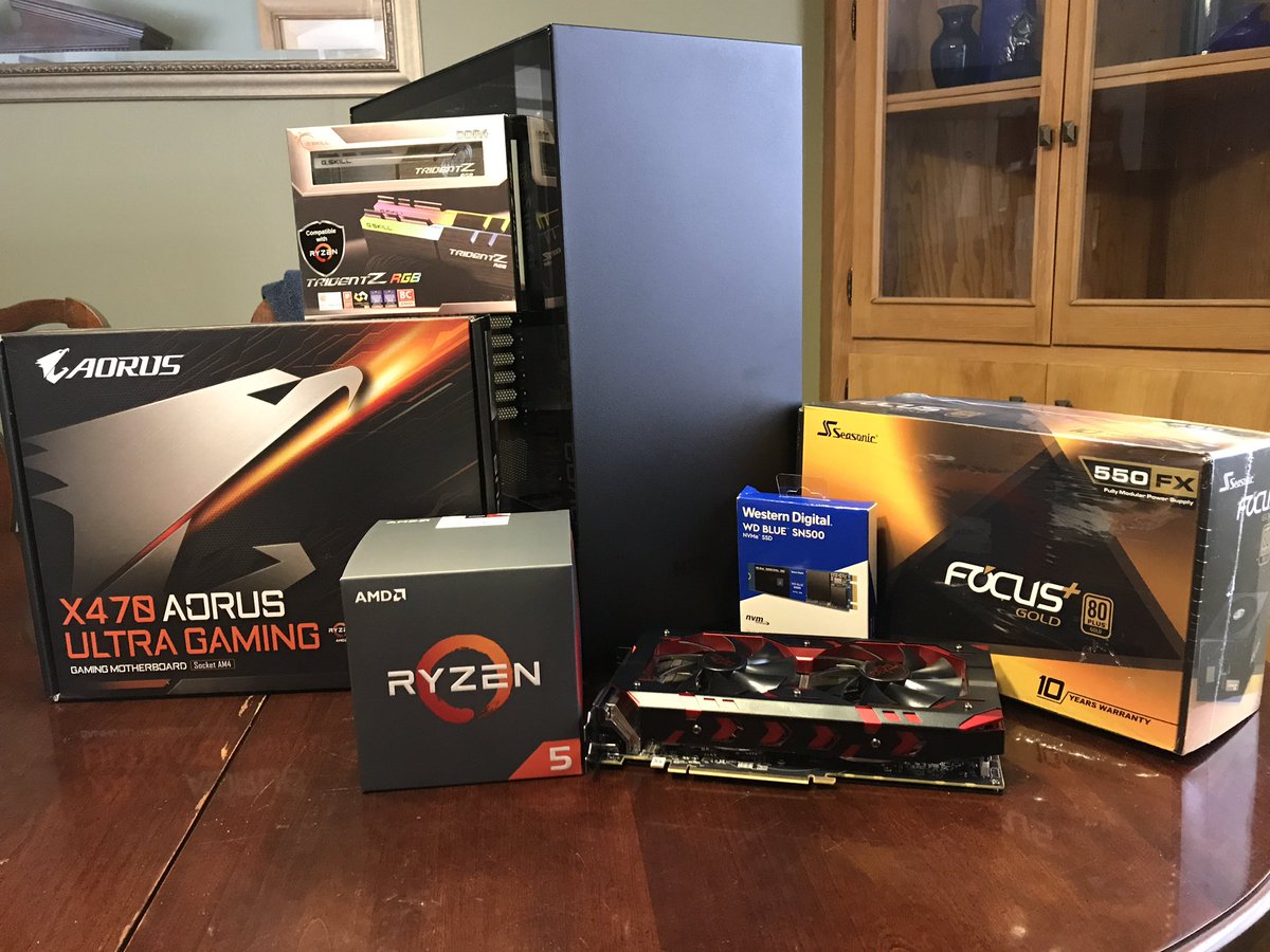 PastorDame's tweet photo. Helping a buddy build his first gaming PC in nearly a decade. I think this will get him off the ground! #PowerBuilds @AMDGaming @NZXT @AorusOfficial @gskillgaming @WDC_Gaming @SeasonicPSU https://t.co/t1H5HeACUh