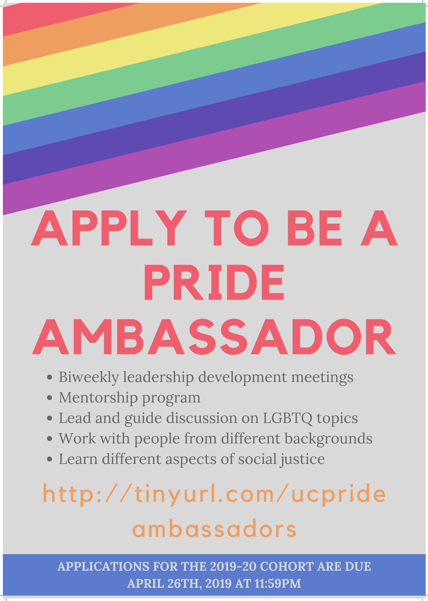 Looking to build community, develop leadership skills, and get involved with the  <a href="/UC_LGBTQcenter/">UC LGBTQ Center</a> next semester? Apply to become a Pride Ambassador!
