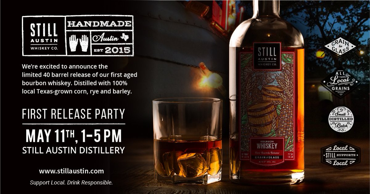 StillATX's tweet photo. SAVE THE DATE! Our Bourbon is launching on Saturday, May 11. Join us for the first release party from 1-5pm. We can't wait to share it with y'all, RSVP today! https://t.co/fp8jVPplRx https://t.co/tKaVnJrrTi