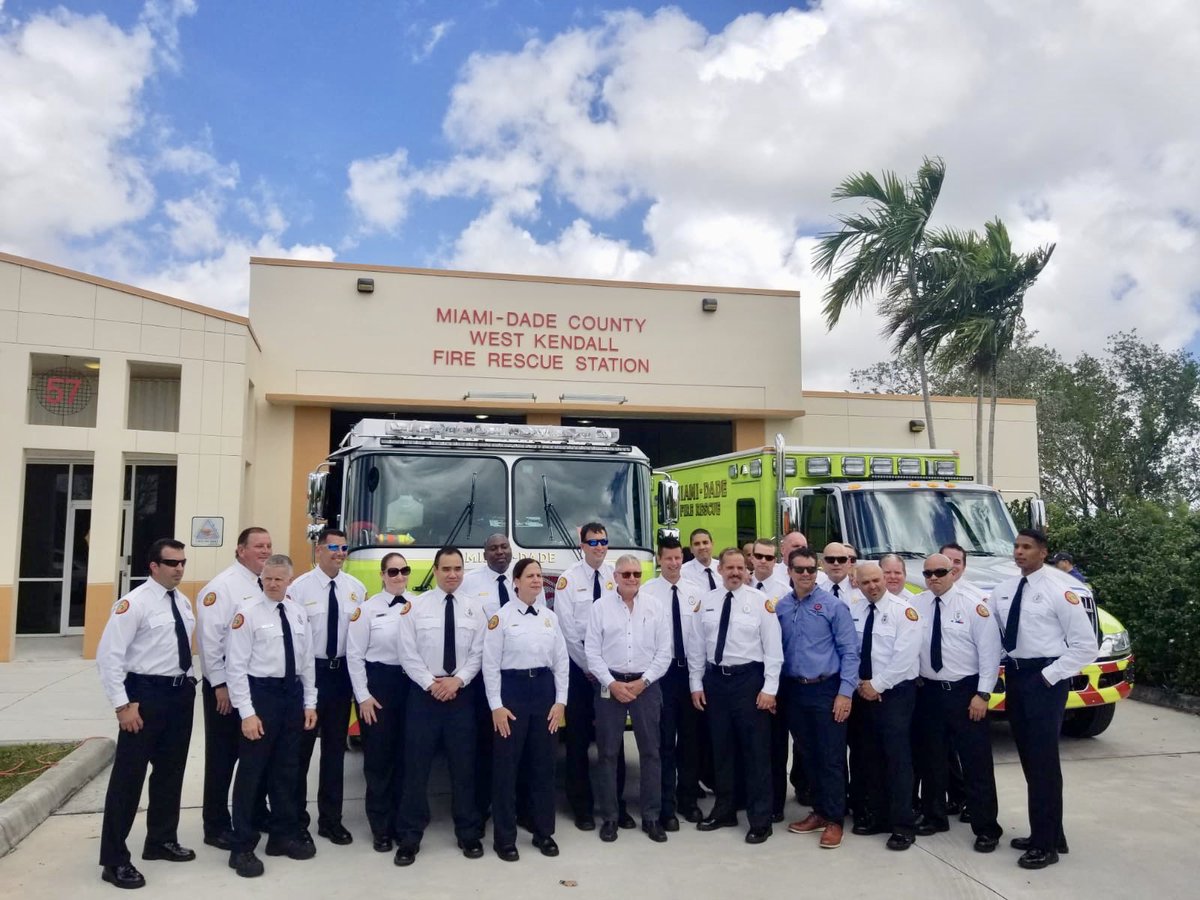 Local1403's tweet image. @MiamiDadeFire Truck Push-In Ceremony 2 of 3! #Engine57 was placed into service at Fire Station 57. This unit is our new “clean cab” engines designed to limit exposure of our #firefighters to harmful cancer-causing gases imbedded in our gear &amp;amp; equipment after a fire! #Local1403