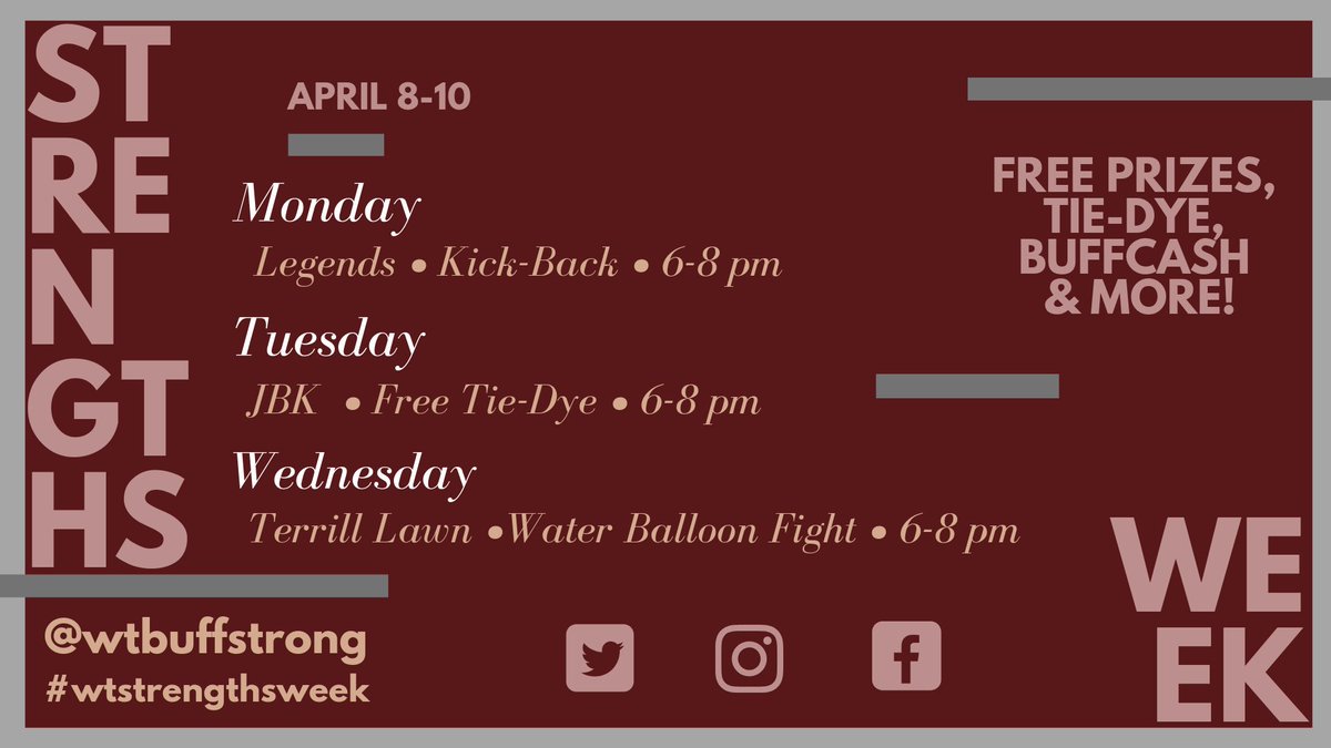 wtbuffstrong's tweet image. ITS STRENGTHS WEEK! Tonight in Legends from 6-8 come mix &amp;amp; mingle with some strengths leaders on campus to learn more about what makes you #BuffStrong 💪🤙