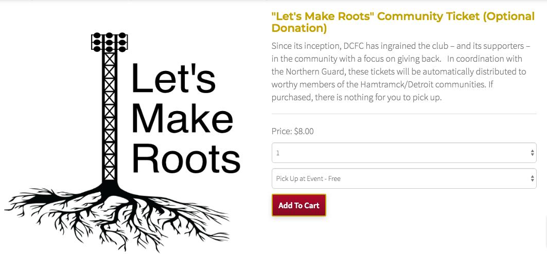 DetroitCityFC's tweet photo. Support @LetsMakeRoots! The supporter-led program donates DCFC match tickets to local youth in our community. You can now contribute at https://t.co/MpHVicwQF7. #DCTID https://t.co/17DM14N07j