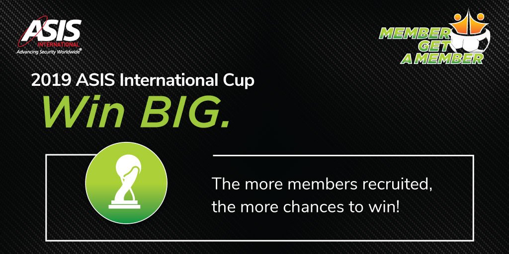 ASIS_Intl's tweet photo. The annual ASIS International Cup member recruitment campaign is underway! Check out April's @SecMgmtMag to find Member-Get-A-Member referral cards to help recruit co-workers and peers to join. Get in the game and win big. Learn more at https://t.co/B83fy0uuTS https://t.co/UeZHorlvm3