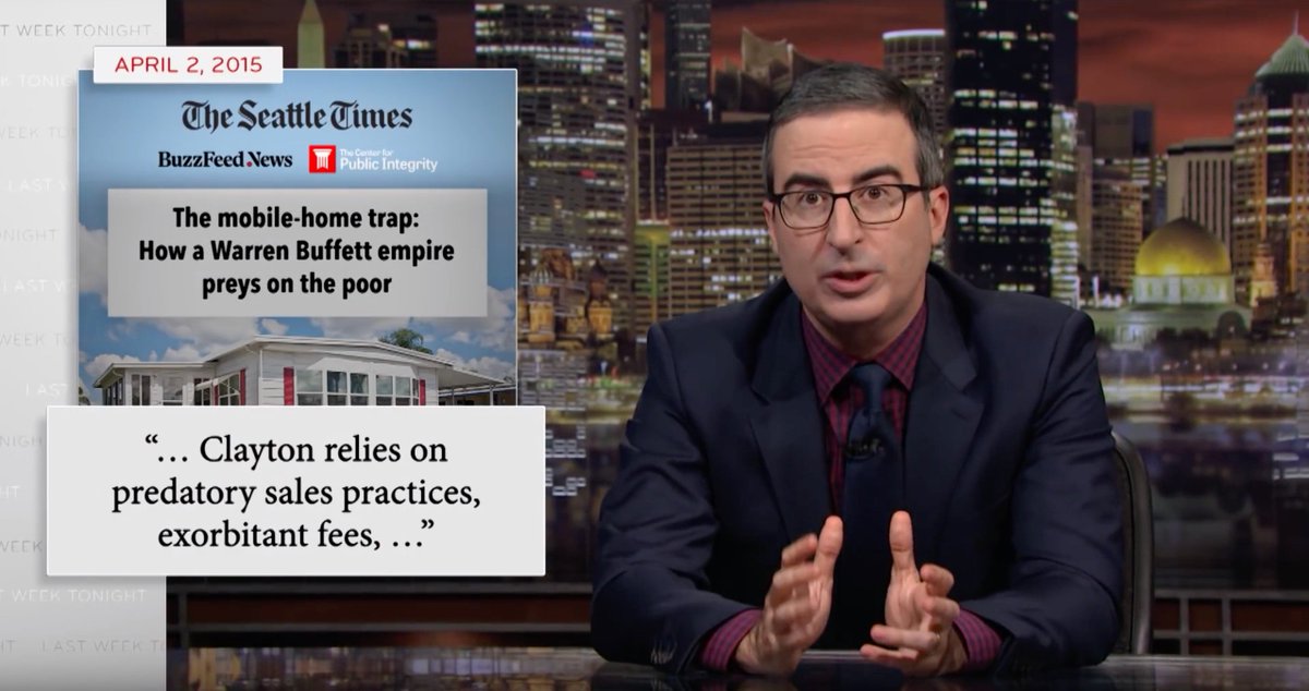 1/ On <a href="/LastWeekTonight/">Last Week Tonight</a>, <a href="/iamjohnoliver/">John Oliver</a> tackles the issue of mobile home financing — citing a groundbreaking investigation by @publici and the <a href="/seattletimes/">The Seattle Times</a>. 

Watch: youtube.com/watch?time_con…