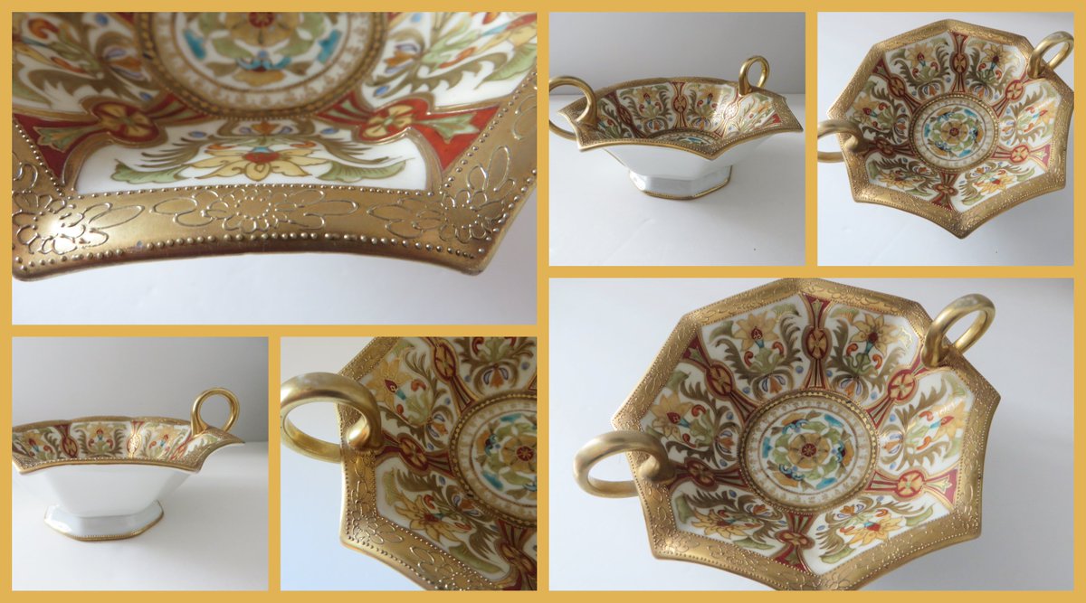 Beautiful #Noritake gilded bowl. Pattern of gold, red, greens, soft yellows and blue. Edged in a wide gilded pattern. Attractive handles. Beautiful condition for age 111years. #antique #antiquebowl #homedecoration maddyvintagehostess.com/listing/682726…