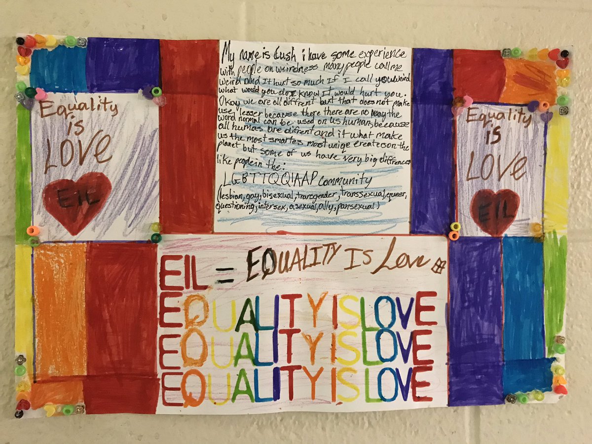 qrichardson4's tweet photo. Just had to share this beautiful and thoughtful poster a student just posted @TDSB_PerthAve. They even came up with a slogan!!! #EIL #EqualityIsLove β€οΈπππ§‘π https://t.co/nwvJwUg0GC