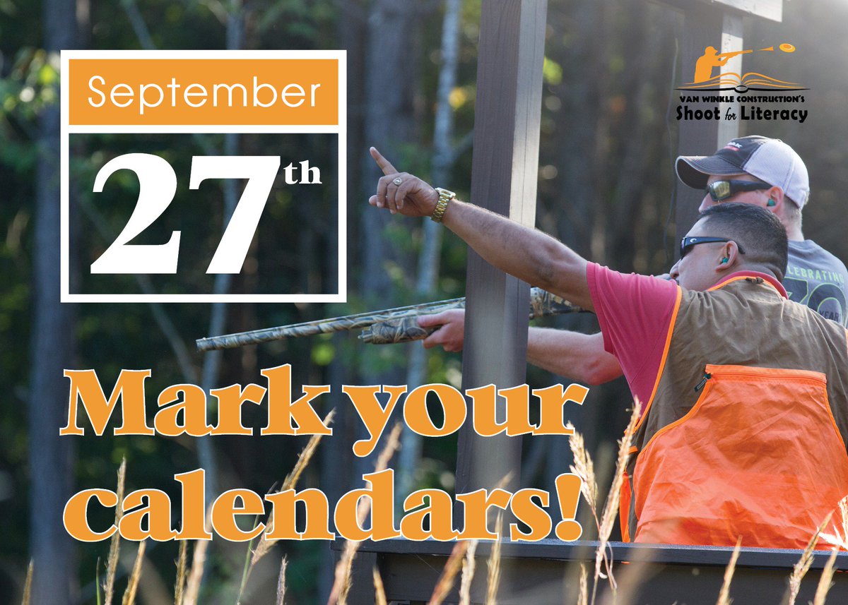 Van_WinkleCo's tweet photo. We're doing it again! Save the date for Van Winkle's 2019 Shoot for Literacy sporting clay shoot to benefit the @MERFoundation this September 27th! #vanwinklehelps https://t.co/3iDh0ZPvqj