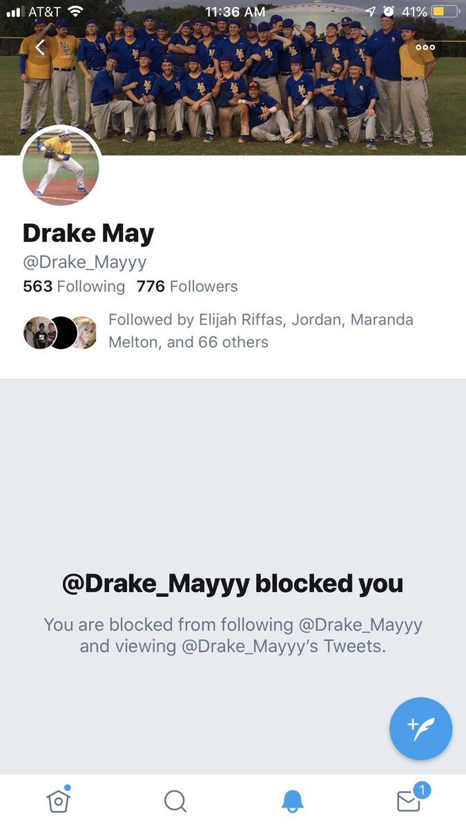 N_Rearick14's tweet photo. Smh, blocked by my favorite baseball player! Terrible day today. He’s still my inspiration tho. #OurCaptain #DMay frick the haters dude https://t.co/q0WLPKEFgz