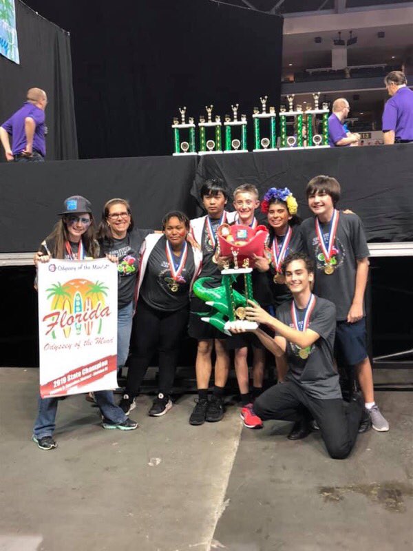 CPMS_OCPS's tweet photo. Odyssey of the Mind State Competition: Charlene Norato's team came in 3rd in The Classics and Structure Toss. Mrs. Falisha Olowu's Team came in 10th in the State for The Arts! Congrats to our Bulldogs! #collegeparkmiddleschoolocps #ocpsnews #ocps #advancedocps #IBMagnetProgram https://t.co/zl6rkm0C4J