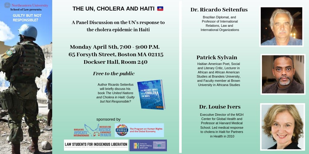ijdh's tweet photo. Good news! Today's book talk and panel discussion at Northeastern School of Law with Professor Ricardo Seitenfus, @drlouiseivers, and Patrick Sylvain will be livestreamed using Facebook Live.

Tune in to the IJDH Facebook page at 7:30 to watch! https://t.co/K2TnHgdy5d https://t.co/OclN9vpZ8l