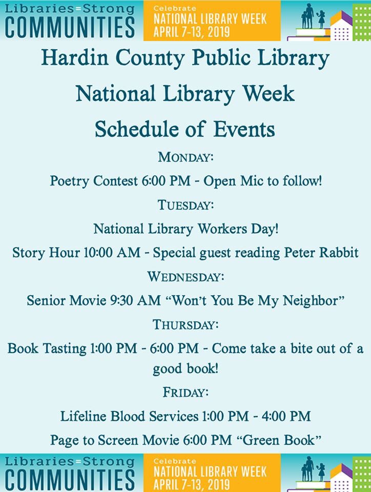 TnLibrary's tweet photo. National Library Week is finally here! Take a look at what all we will be doing this week! #NationalLibraryWeek #nationallibraryworkersday https://t.co/IUXTEYBtvh