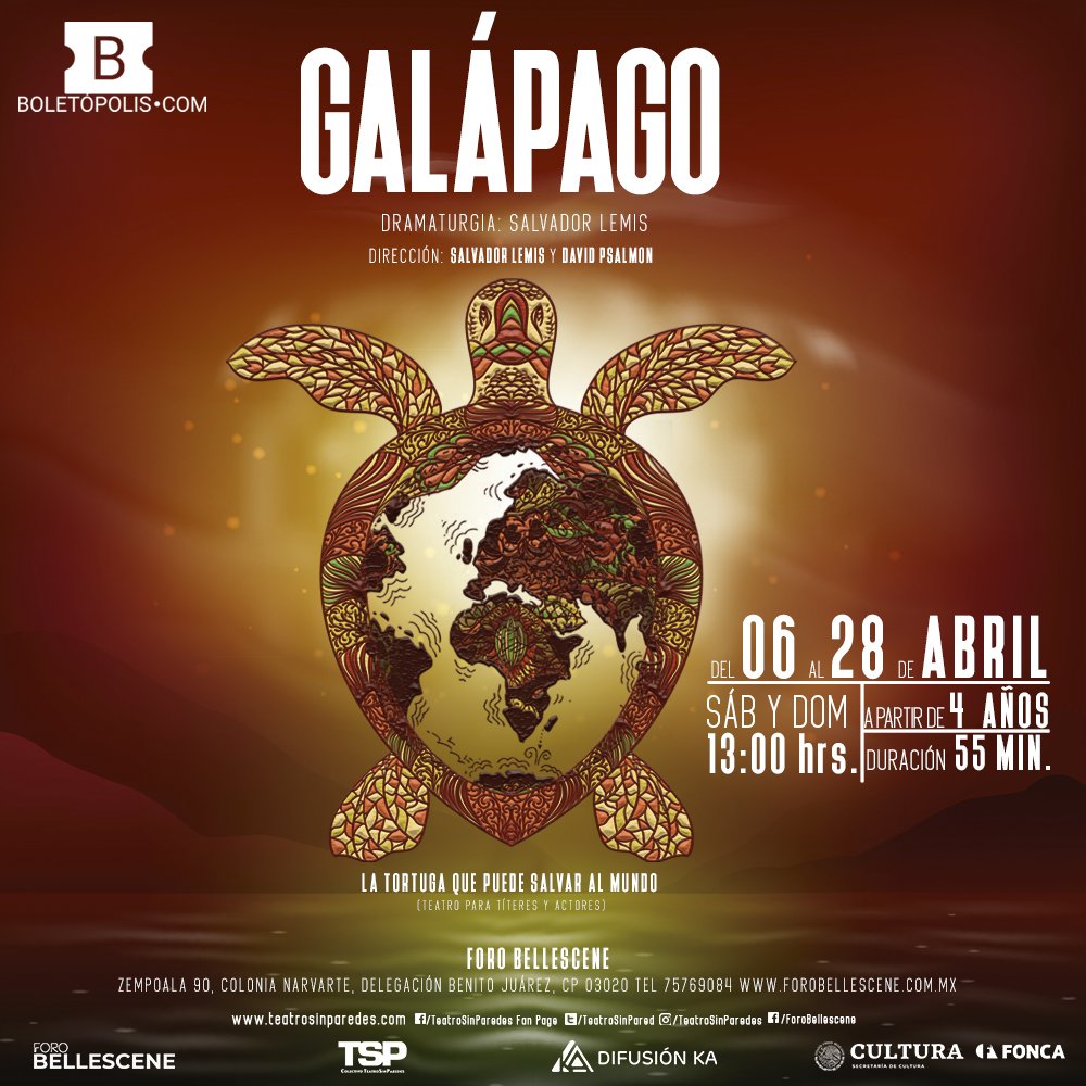 VamosAlTeatr0's tweet photo. Llegan los #estrenos de abril al @ForoBellescene 🕋

👉 #Galapagos sábados y domingos 13:00 hrs. 

👉 #PARAMOSDEASFALTO inicio viernes 12 de abril 20:30 hrs.

👉 #ELMEROLICO inicio miercoles 17 abril 20:30 hrs. https://t.co/bcfFteIuYq