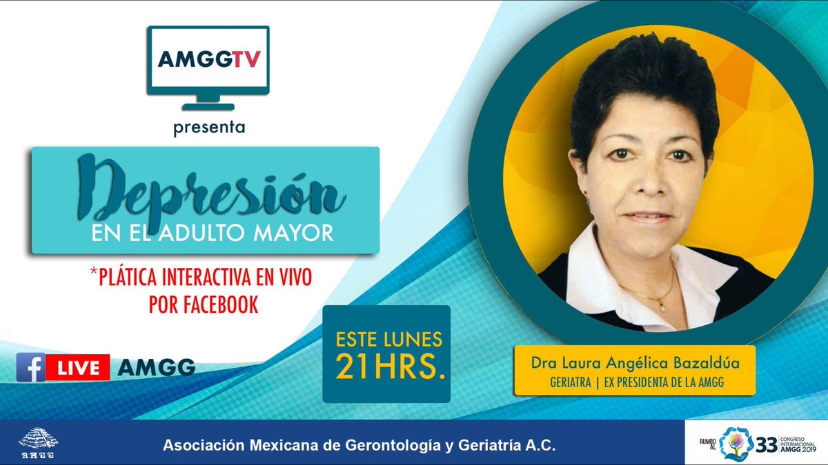 amggmexico's tweet photo. ¿Cómo darnos cuenta que una persona mayor presenta un cuadro depresivo? Esto y más #Hoy  a las 21 hrs. en nuestro #FacebookLive con la Dra. Bazaldúa, geriatra, ex presidenta de la #AMGG ¡Conéctate! Te esperamos. #depresion #AdultoMayor https://t.co/TD3cmlfpl0