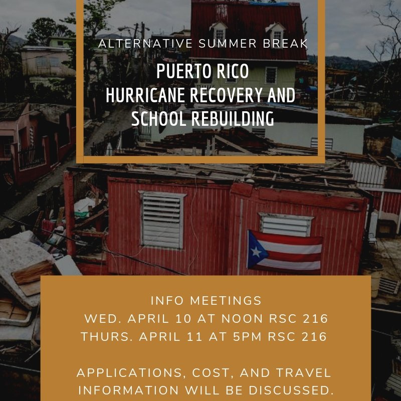 ‼️EXCITING SUMMER SERVICE-LEARNING OPPORTUNITY‼️Alternative Summer Break Puerto Rico will expose WSU students to complex social and cultural issues through community visits, experiential learning, direct service, group discussion, common readings, and reflection activities.