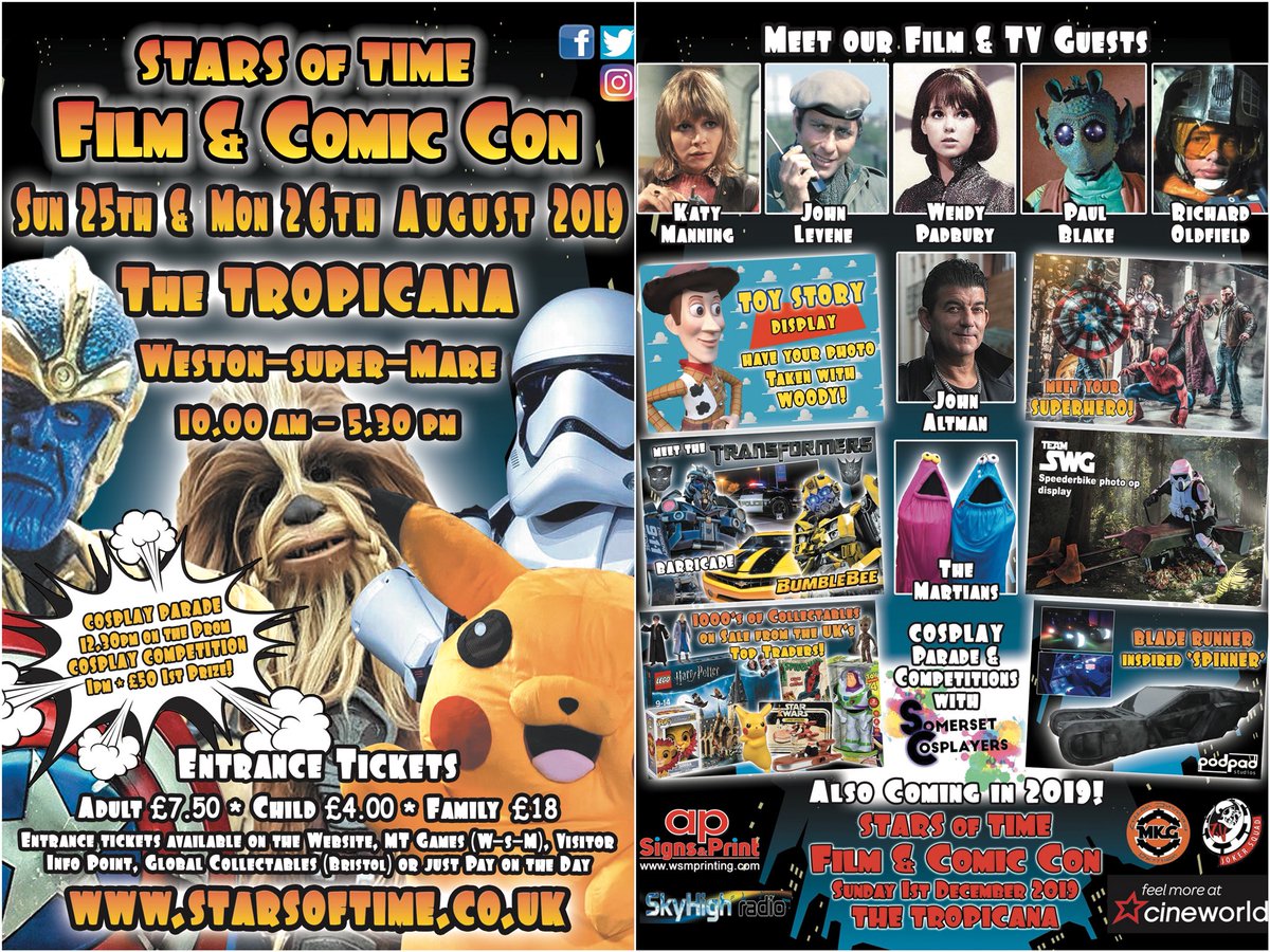 STARS OF TIME (@starsoftime) on Twitter photo New Flyer! <a href="/Whatsonwsm/">Whats On Weston</a> <a href="/somersetwhatson/">Somerset What's On</a> <a href="/WestonSeafront/">Weston Seafront</a> <a href="/TropicanaWeston/">Tropicana</a> #ComicCon #starwars <a href="/visitweston/">Visit Weston-super-Mare</a> <a href="/JediNewsUK/">JediNewsUK has moved to @JediNewsNetwork</a> #StarWars #event <a href="/VisitBristol/">Visit Bristol</a> #doctorwho #somerset <a href="/ManningOfficial/">KatyManning Official welcomes you</a> <a href="/John_Levene/">John Levene</a> <a href="/JohnAltman4Real/">John Altman</a> #ToyStory #marvel #cosplayer #cosplay <a href="/podpadstudios/">podpadstudios</a> #fun #toys New Flyer! <a href="/Whatsonwsm/">Whats On Weston</a> <a href="/somersetwhatson/">Somerset What's On</a> <a href="/WestonSeafront/">Weston Seafront</a> <a href="/TropicanaWeston/">Tropicana</a> #ComicCon #starwars <a href="/visitweston/">Visit Weston-super-Mare</a> <a href="/JediNewsUK/">JediNewsUK has moved to @JediNewsNetwork</a> #StarWars #event <a href="/VisitBristol/">Visit Bristol</a> #doctorwho #somerset <a href="/ManningOfficial/">KatyManning Official welcomes you</a> <a href="/John_Levene/">John Levene</a> <a href="/JohnAltman4Real/">John Altman</a> #ToyStory #marvel #cosplayer #cosplay <a href="/podpadstudios/">podpadstudios</a> #fun #toys