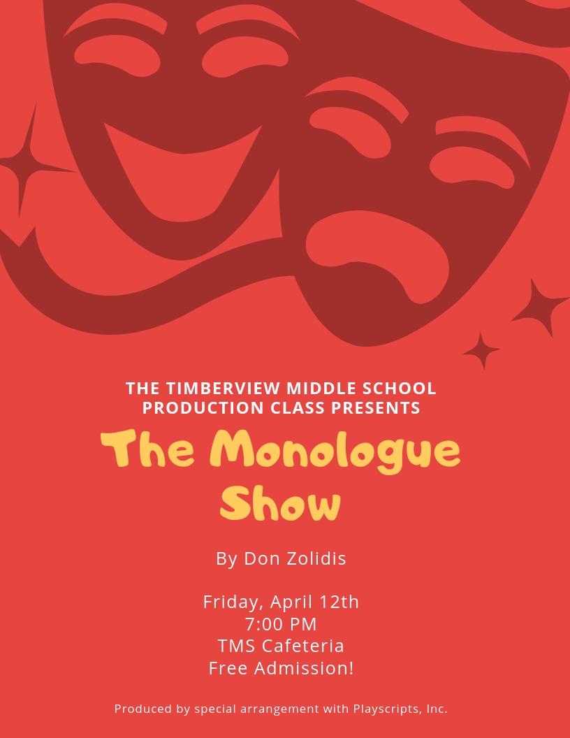 This week is the first annual TMS Theatre Production Class show! Come out Friday for some entertainment and laughs. Admission is free!