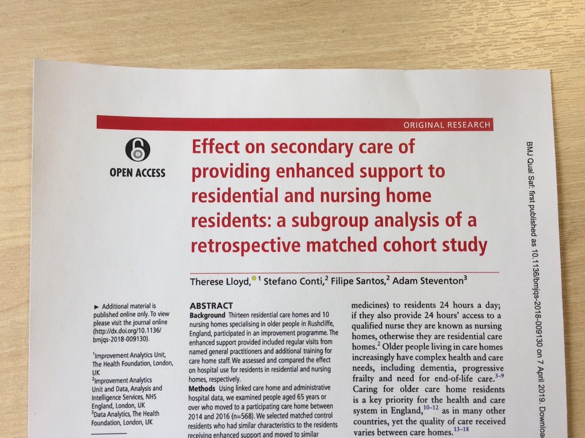 ThereseTHF's tweet photo. My team's latest paper, looking at the effect of enhanced support in residential and nursing homes, is out today in @BMJ_Qual_Saf 
My key takeaway: What works in one place may not work as well in another - something we see time and time again.
Read on to hear more 1/6 https://t.co/Ny98cKDvcs