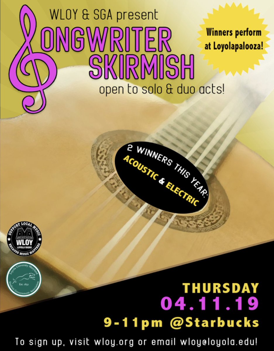 Got talent? 🤩 Want to perform at Loyolapalooza?? WLOY and <a href="/LoyolaMdSGA/">LOYOLA SGA‼️</a> will be sponsoring an event to give you a chance to perform!  There will be two winners, an acoustic and electric, open to solo or duo acts! Make sure to come out! Sign up on wloy.org