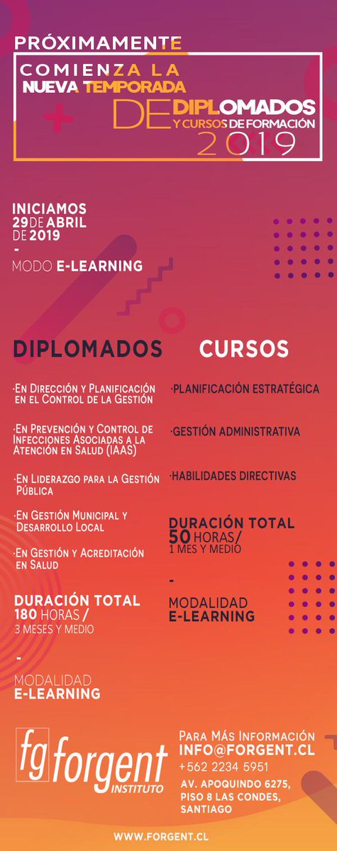 FORGENT's tweet photo. - Comenzó la nueva Temporada de Diplomados &amp; Cursos de Formación 2019 -
Para obtener más Información, Contáctanos. https://t.co/u90ZSJBWwk