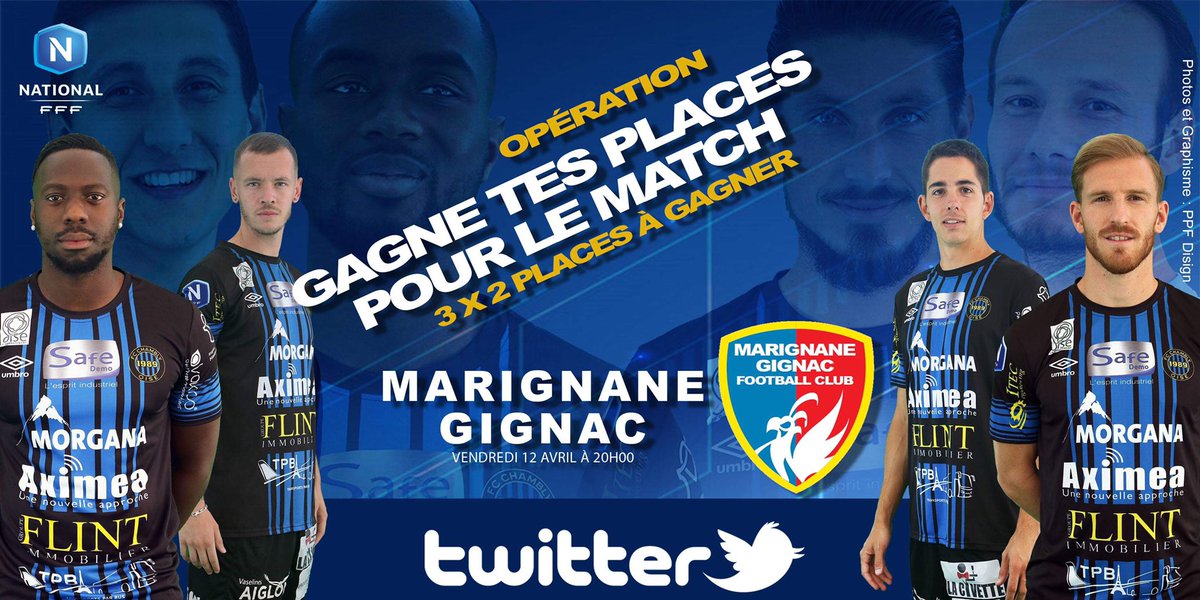 🍀 [ Jeu Concours ] 🍀 

Pour tenter de remporter 2 places pour le match de vendredi face à <a href="/MGFC_Officiel/">Marignane Gignac FC</a>... 👇🏻

RT + Follow <a href="/FCCOISE/">FC Chambly Oise ⚽️</a> ! 

C’est la dernière ligne droite ! Ne rien lâcher ! Ensemble vers la <a href="/DominosLigue2/">Ligue 2 BKT</a> ! 💙🖤👊🏻

#NationalFFF #FCCOMGFC