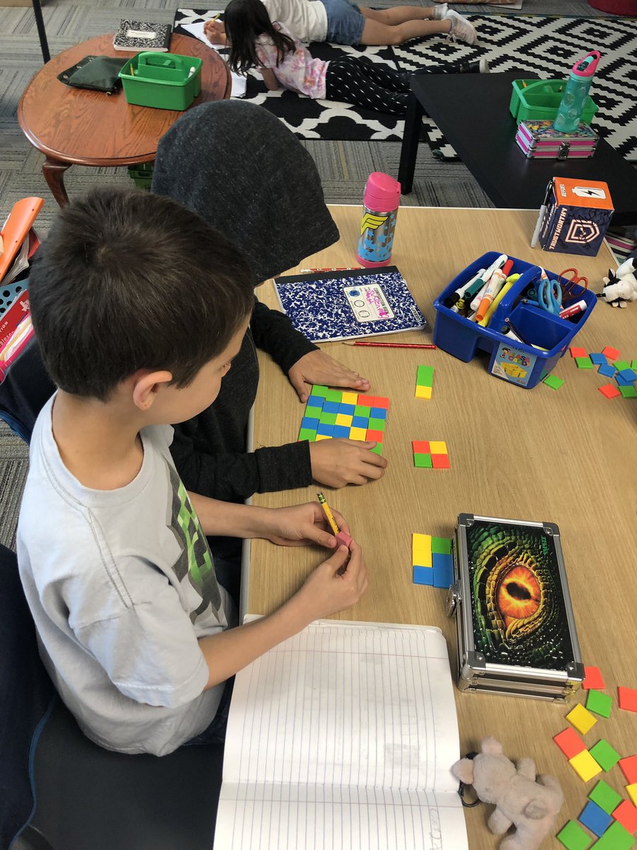 AmberWynn82's tweet photo. Wynners are using tiles to find the area of combined rectangles! They are using their knowledge of multiplication, area, and the distributive property to create number sentences and find area! #kisdmath #kellermath @KISDMathSquad #svesmatterofpride https://t.co/sBRFwtOXGg