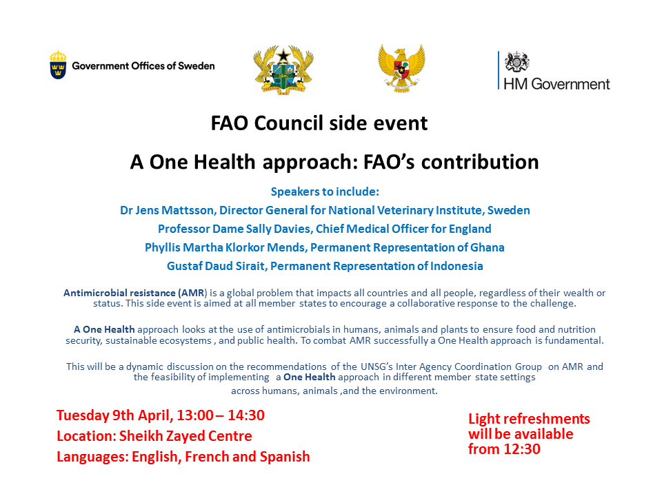 UKUN_Rome's tweet photo. Tomorrow don't miss our side-event on
#OneHealthAMR #AntimicrobialResistance  featuring Dame Sally Davies @CMO_England 
#ZeroHunger #CL161 https://t.co/7gRiR97RHZ https://t.co/KNvelkZUSj